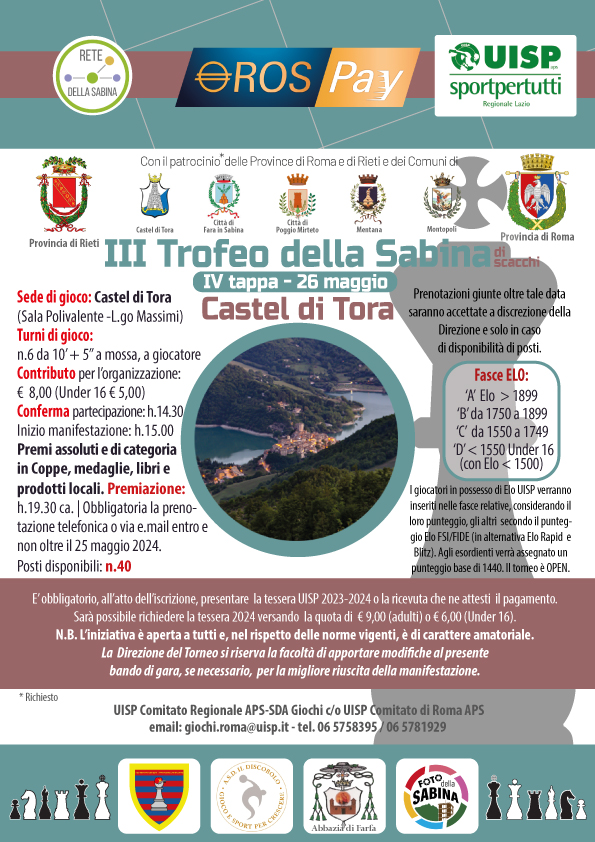 3° Trofeo della Sabina di Scacchi - Castel di Tora 26 maggio 2024