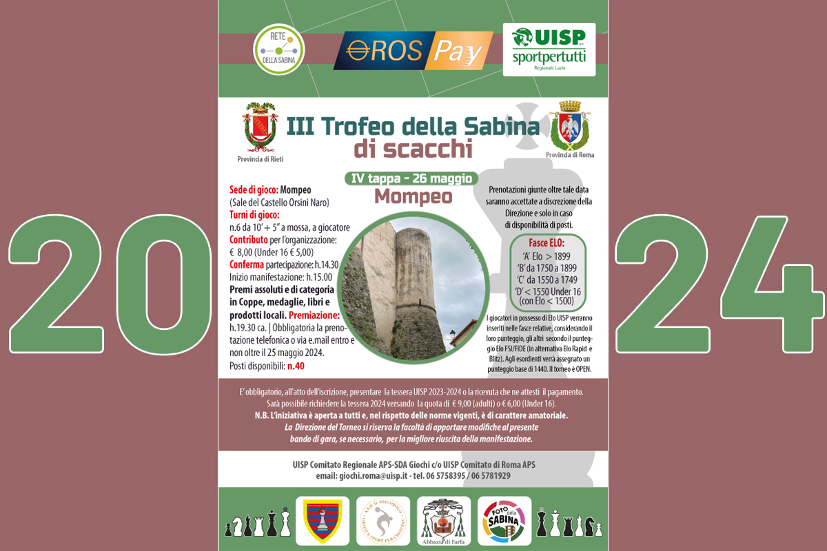3° Trofeo della Sabina di Scacchi - Mompeo 26 maggio 2024