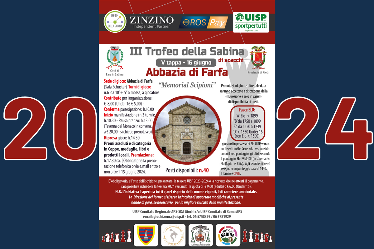 3° Trofeo della Sabina di Scacchi - Farfa 16 giugno 2024