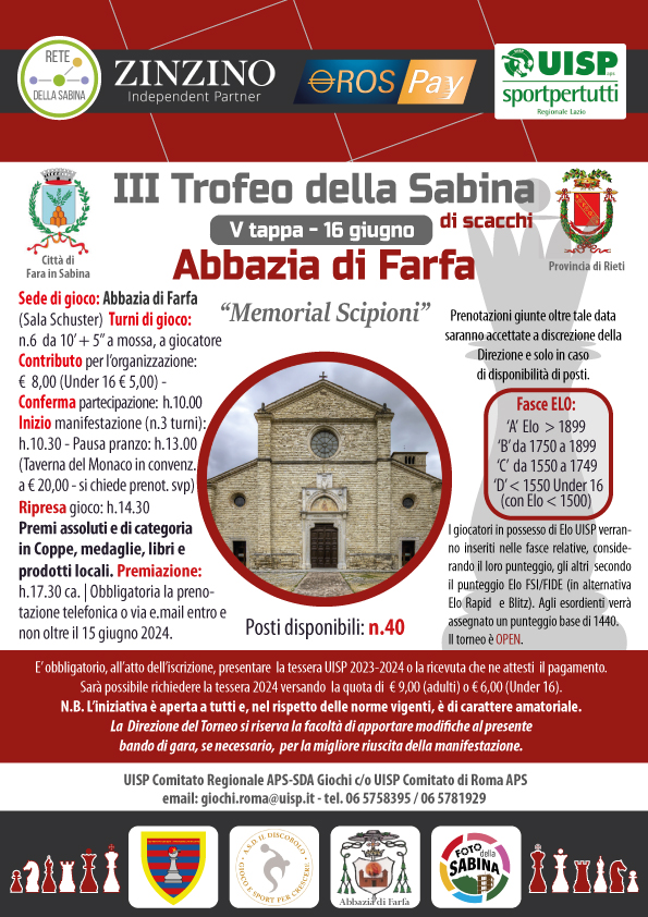 3° Trofeo della Sabina di Scacchi - Farfa 16 giugno 2024