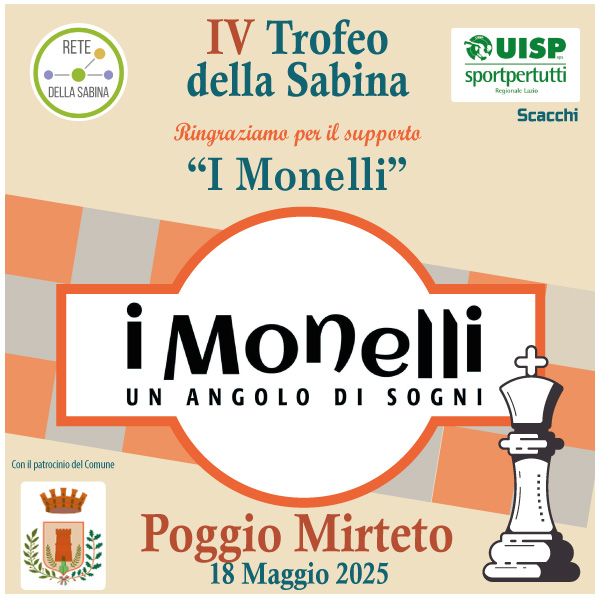 Grazie a I Monelli - Un angolo di sogni per il supporto al IV Trofeo della Sabina di scacchi - Poggio Mirteto 2025