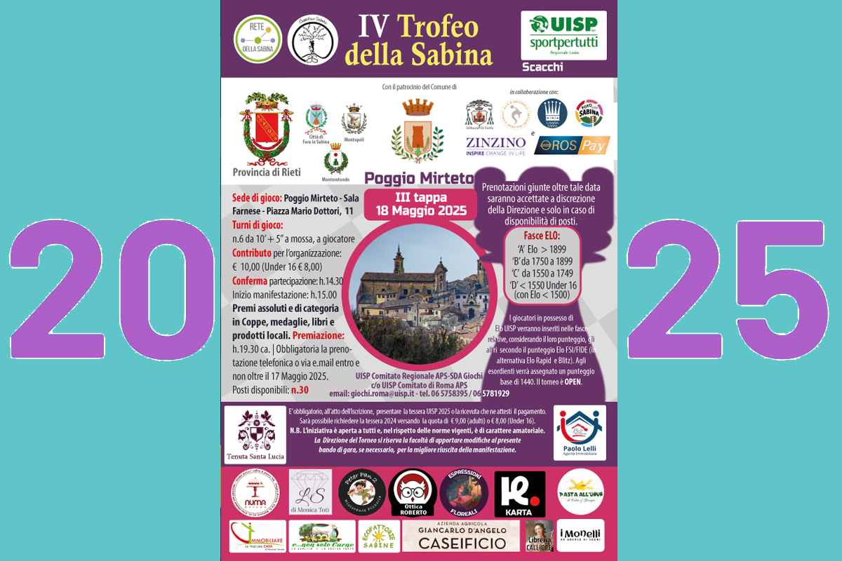 4° Trofeo della Sabina di Scacchi - Poggio Mirteto 18 Maggio 2025