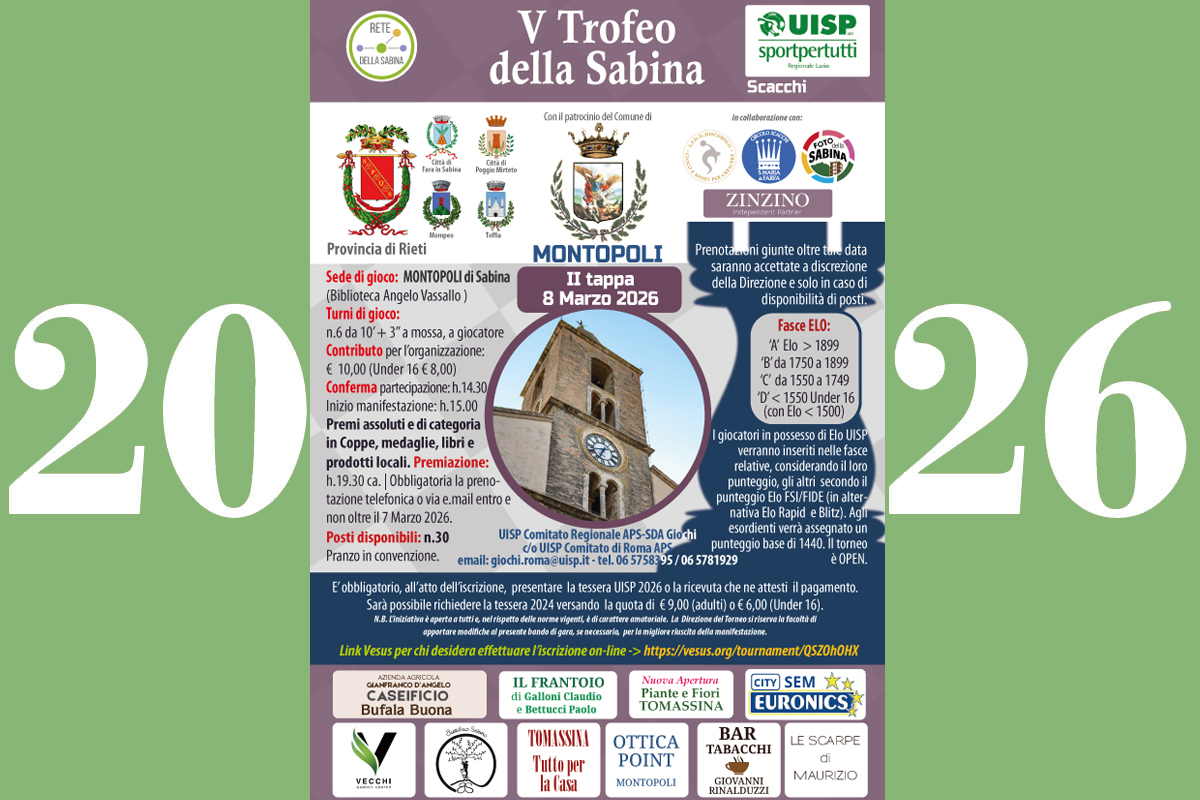 5° Trofeo della Sabina di Scacchi - Montopoli 8 Marzo 2026