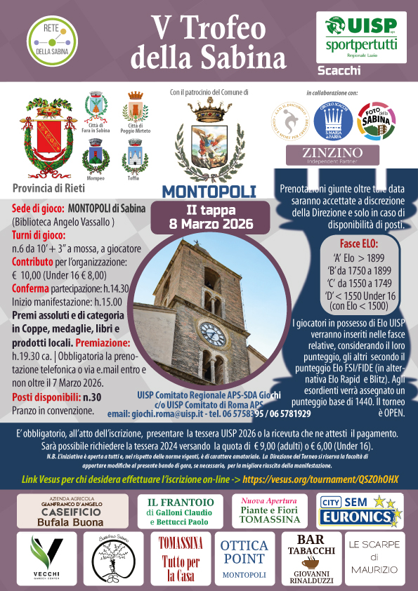 Locandina della tappa di Montopoli del V Trofeo della Sabina di Scacchi