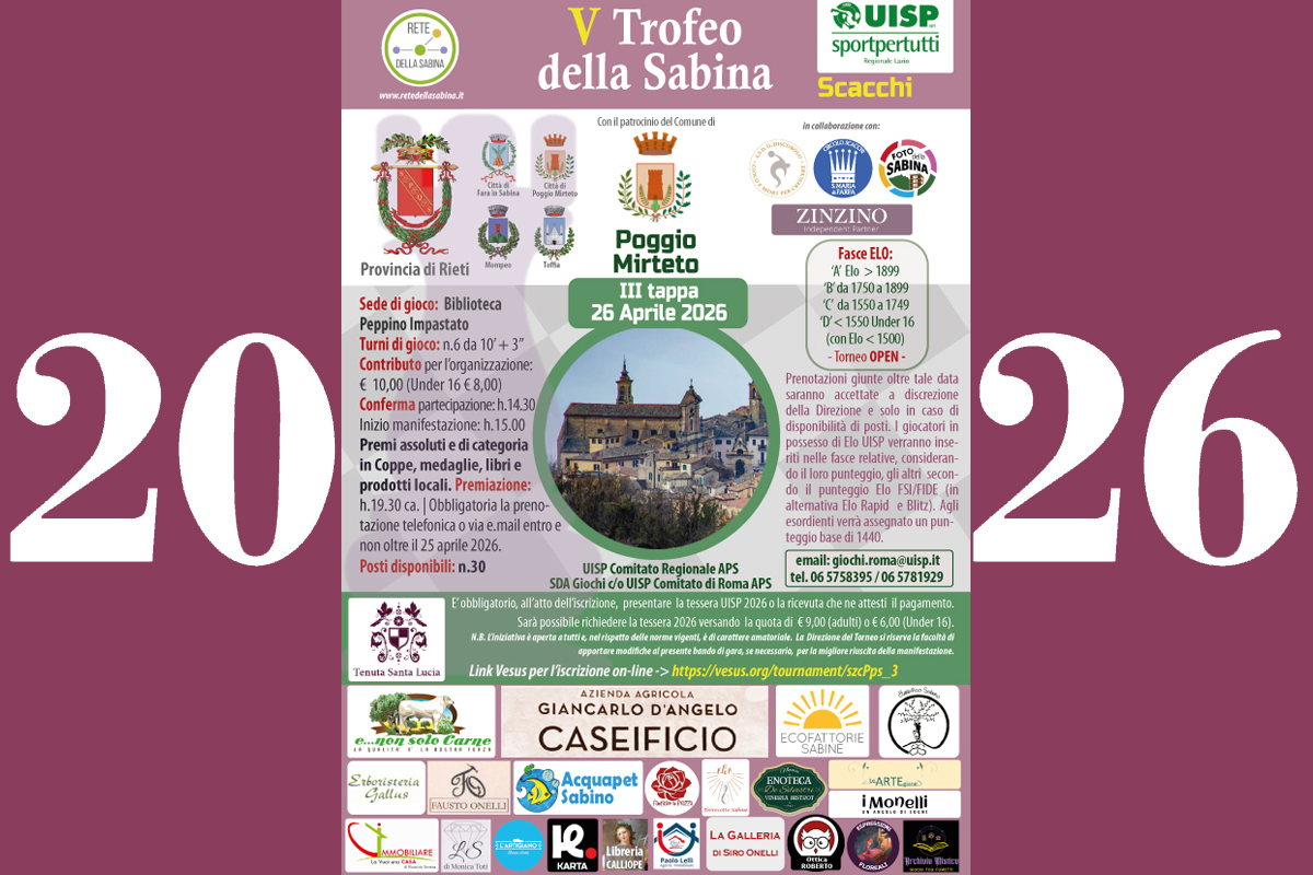 5° Trofeo della Sabina di Scacchi - Poggio Mirteto 26 Aprile 2026